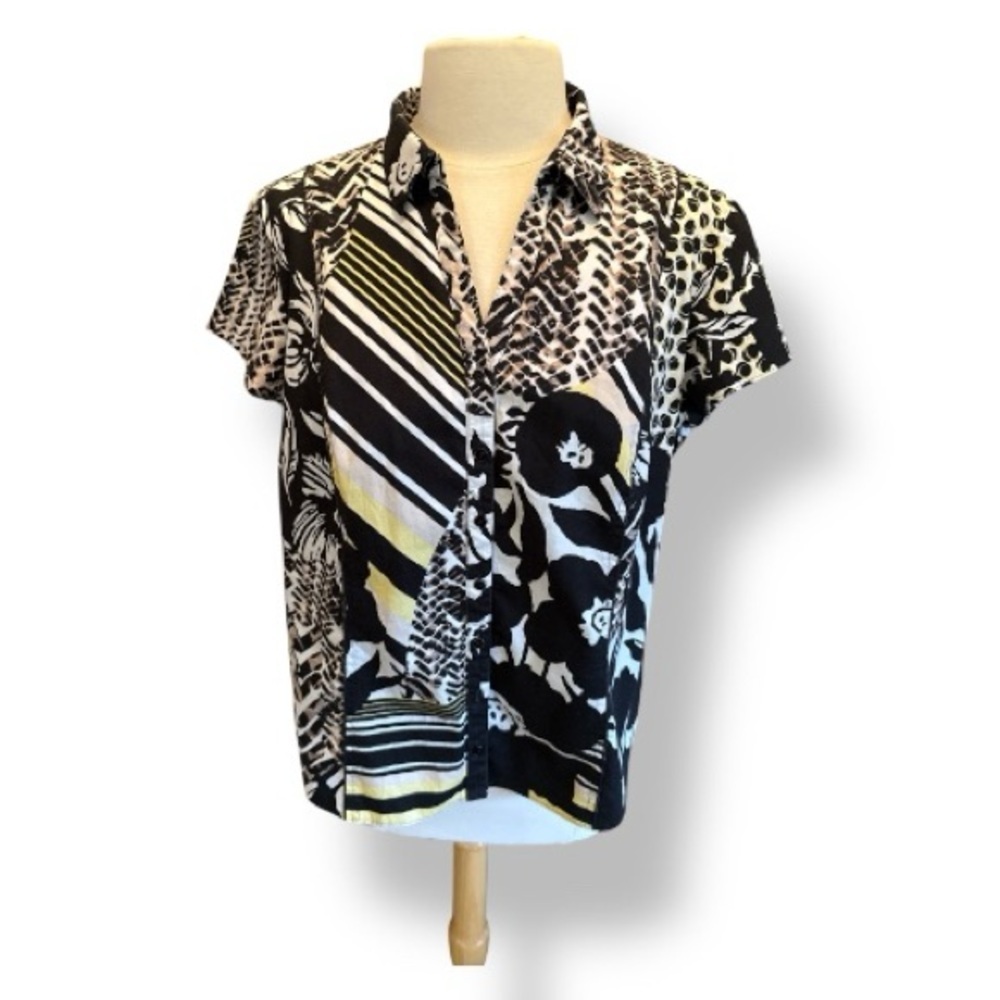 Button down short sleeve Vintage blouse Mixed Print by Gerry Weber Sz Lg​ - Picture 10 of 10